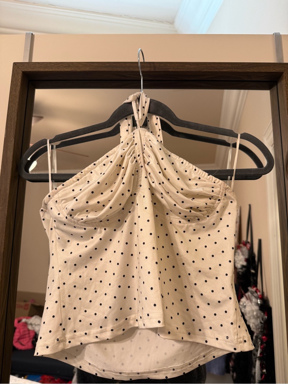 Cream Polka Dot Halter Crop Top